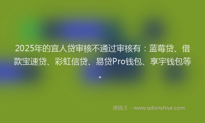 2025年的宜人贷审核不通过审核有：蓝莓贷、借款宝速贷、彩虹信贷、易贷Pro钱包、享宇钱包等。