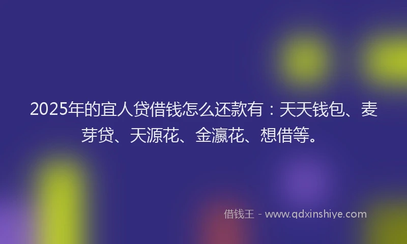 2025年的宜人贷借钱怎么还款有：天天钱包、麦芽贷、天源花、金瀛花、想借等。