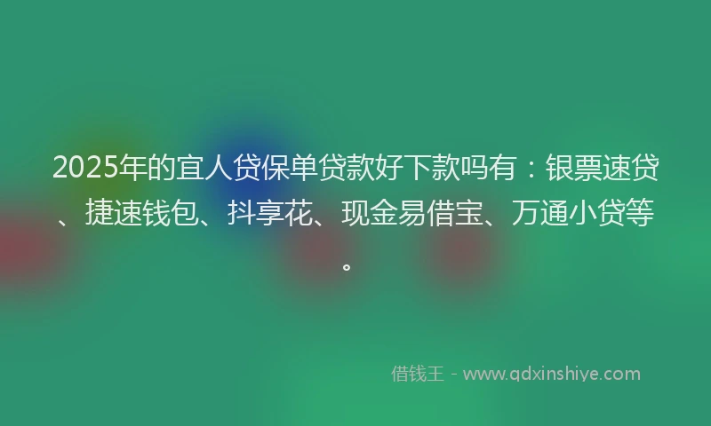 2025年的宜人贷保单贷款好下款吗有：银票速贷、捷速钱包、抖享花、现金易借宝、万通小贷等。