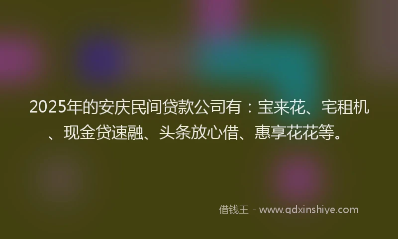 2025年的安庆民间贷款公司有：宝来花、宅租机、现金贷速融、头条放心借、惠享花花等。