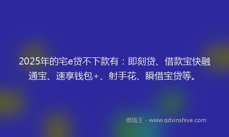 2025年的宅e贷不下款有：即刻贷、借款宝快融通宝、速享钱包+、射手花、瞬借宝贷等。