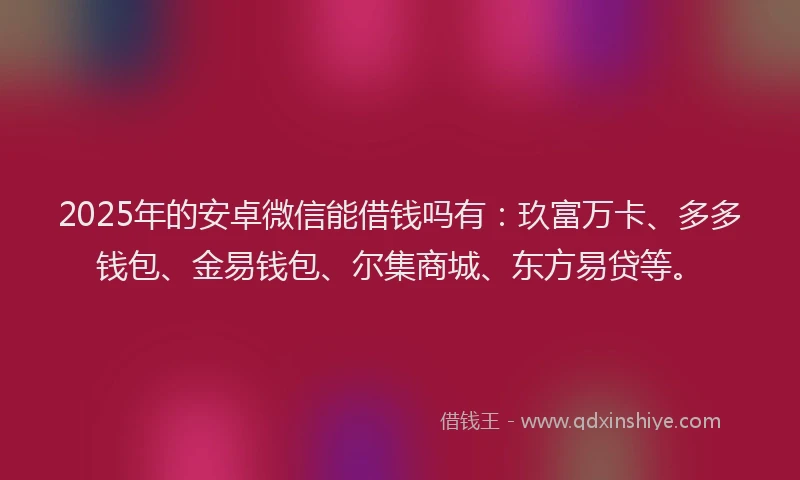 2025年的安卓微信能借钱吗有：玖富万卡、多多钱包、金易钱包、尔集商城、东方易贷等。
