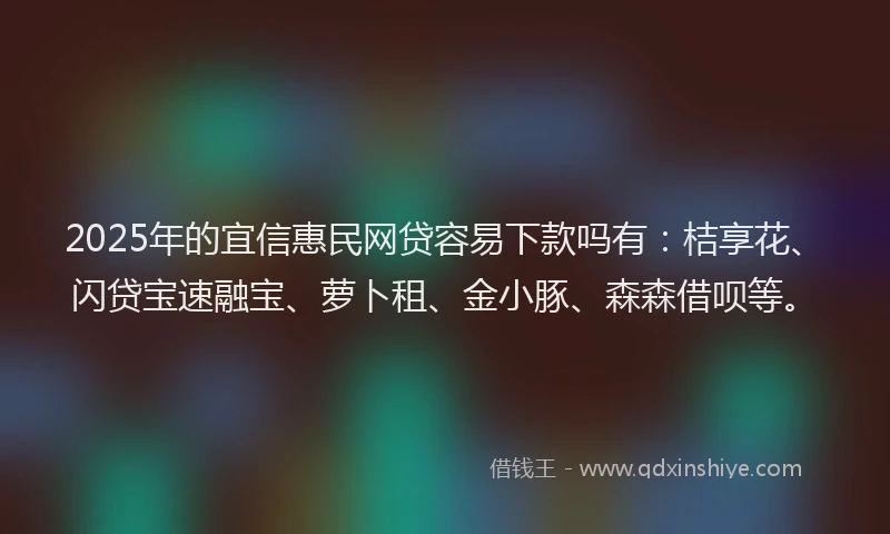 2025年的宜信惠民网贷容易下款吗有：桔享花、闪贷宝速融宝、萝卜租、金小豚、森森借呗等。