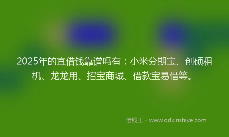 2025年的宜借钱靠谱吗有：小米分期宝、创硕租机、龙龙用、招宝商城、借款宝易借等。