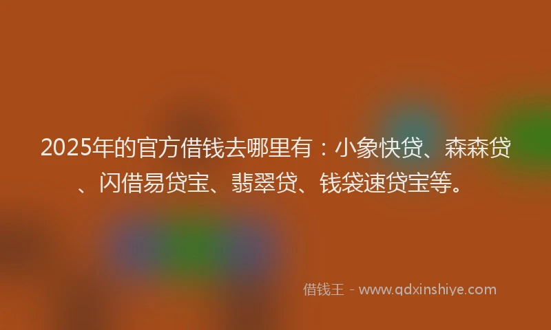 2025年的官方借钱去哪里有：小象快贷、森森贷、闪借易贷宝、翡翠贷、钱袋速贷宝等。