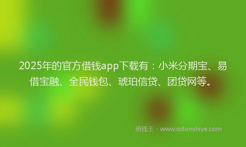 2025年的官方借钱app下载有：小米分期宝、易借宝融、全民钱包、琥珀信贷、团贷网等。