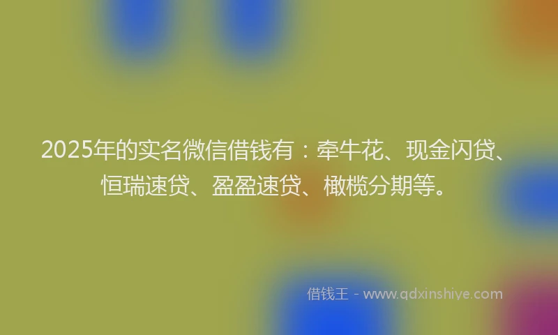 2025年的实名微信借钱有：牵牛花、现金闪贷、恒瑞速贷、盈盈速贷、橄榄分期等。