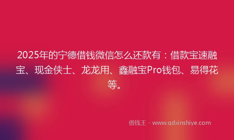2025年的宁德借钱微信怎么还款有：借款宝速融宝、现金侠士、龙龙用、鑫融宝Pro钱包、易得花等。
