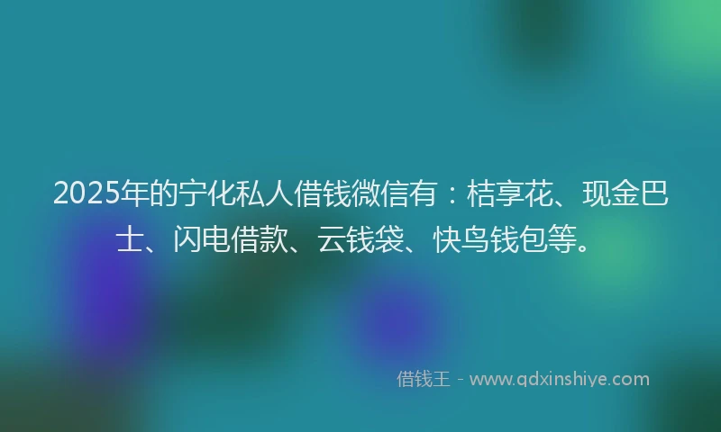 2025年的宁化私人借钱微信有：桔享花、现金巴士、闪电借款、云钱袋、快鸟钱包等。