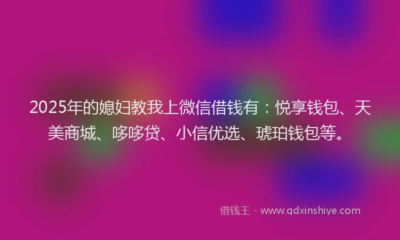 2025年的媳妇教我上微信借钱有：悦享钱包、天美商城、哆哆贷、小信优选、琥珀钱包等。