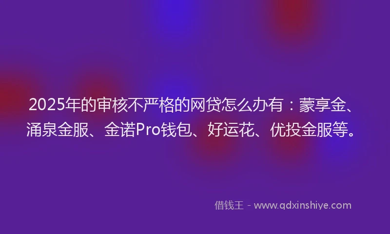 2025年的审核不严格的网贷怎么办有：蒙享金、涌泉金服、金诺Pro钱包、好运花、优投金服等。