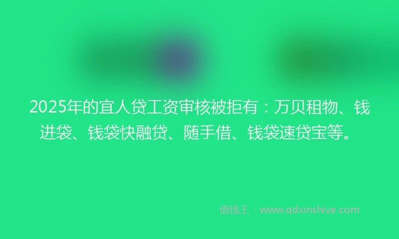 2025年的宜人贷工资审核被拒有：万贝租物、钱进袋、钱袋快融贷、随手借、钱袋速贷宝等。
