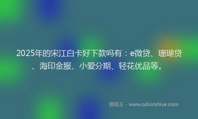 2025年的宋江白卡好下款吗有：e微贷、珊瑚贷、海印金服、小爱分期、轻花优品等。