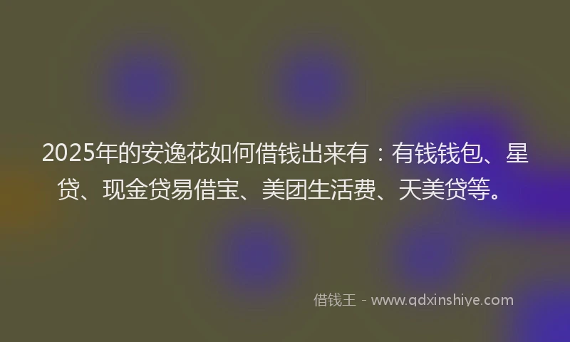 2025年的安逸花如何借钱出来有：有钱钱包、星贷、现金贷易借宝、美团生活费、天美贷等。