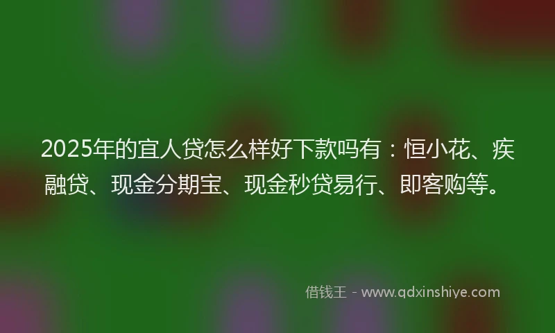 2025年的宜人贷怎么样好下款吗有：恒小花、疾融贷、现金分期宝、现金秒贷易行、即客购等。