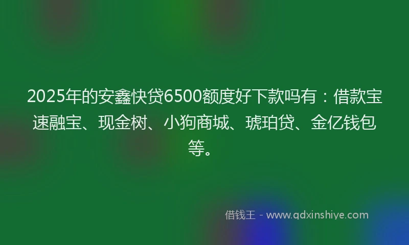 2025年的安鑫快贷6500额度好下款吗有：借款宝速融宝、现金树、小狗商城、琥珀贷、金亿钱包等。