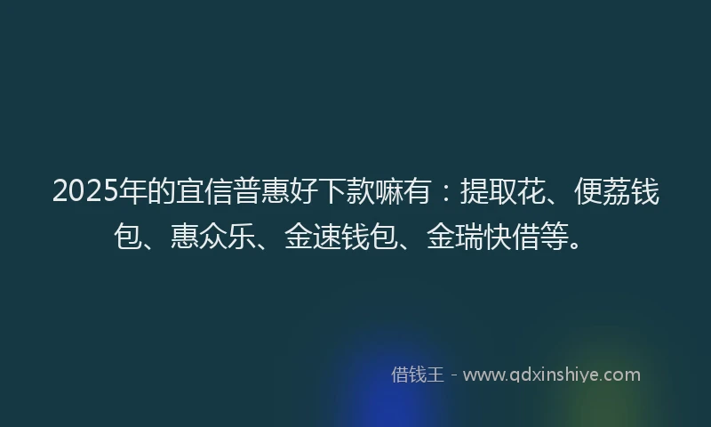 2025年的宜信普惠好下款嘛有：提取花、便荔钱包、惠众乐、金速钱包、金瑞快借等。