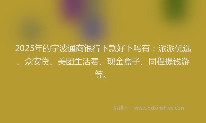 2025年的宁波通商银行下款好下吗有：派派优选、众安贷、美团生活费、现金盒子、同程提钱游等。
