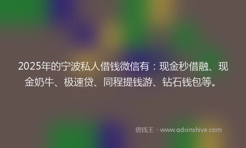 2025年的宁波私人借钱微信有：现金秒借融、现金奶牛、极速贷、同程提钱游、钻石钱包等。