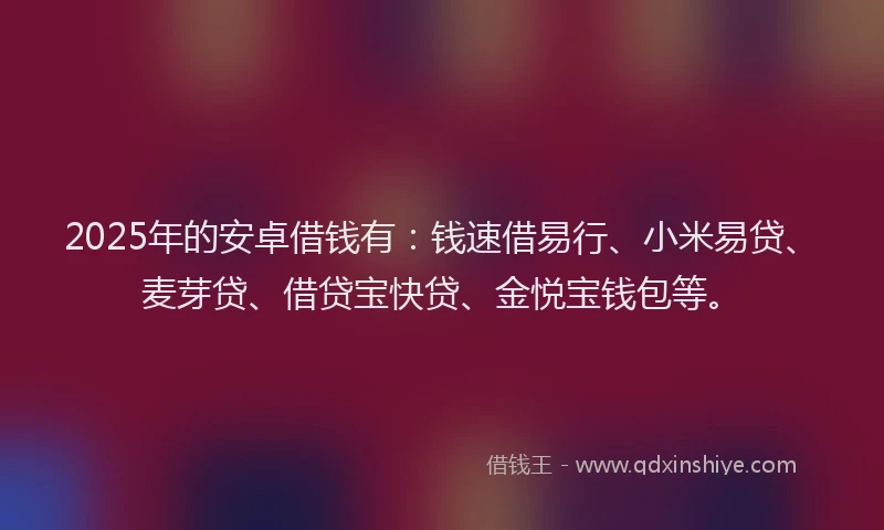 2025年的安卓借钱有：钱速借易行、小米易贷、麦芽贷、借贷宝快贷、金悦宝钱包等。