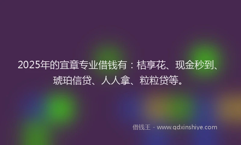2025年的宜章专业借钱有：桔享花、现金秒到、琥珀信贷、人人拿、粒粒贷等。