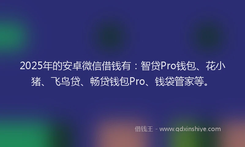2025年的安卓微信借钱有：智贷Pro钱包、花小猪、飞鸟贷、畅贷钱包Pro、钱袋管家等。