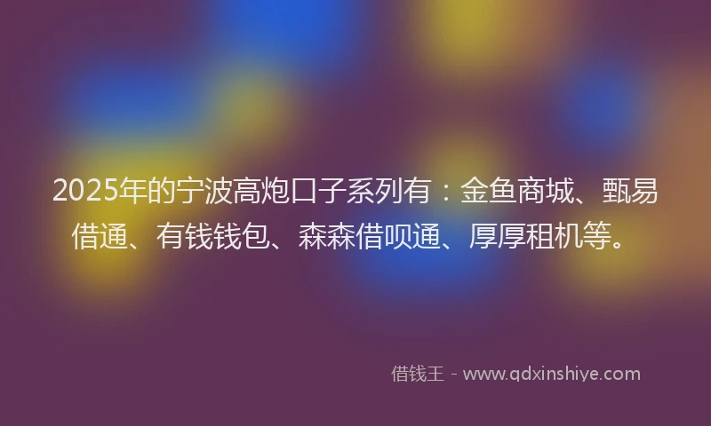 2025年的宁波高炮口子系列有：金鱼商城、甄易借通、有钱钱包、森森借呗通、厚厚租机等。