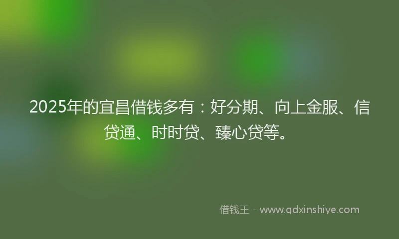 2025年的宜昌借钱多有：好分期、向上金服、信贷通、时时贷、臻心贷等。
