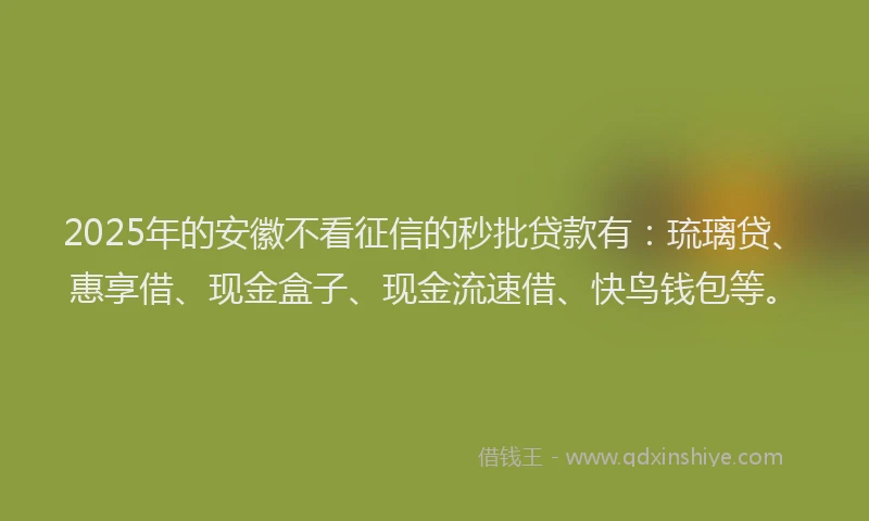 2025年的安徽不看征信的秒批贷款有：琉璃贷、惠享借、现金盒子、现金流速借、快鸟钱包等。