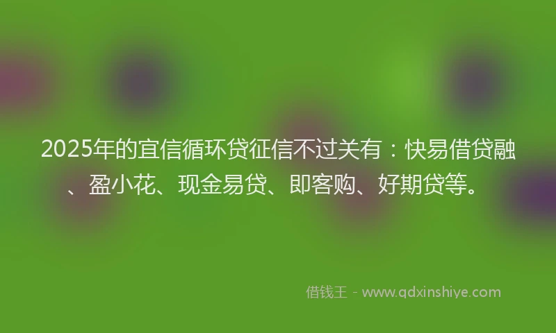 2025年的宜信循环贷征信不过关有：快易借贷融、盈小花、现金易贷、即客购、好期贷等。