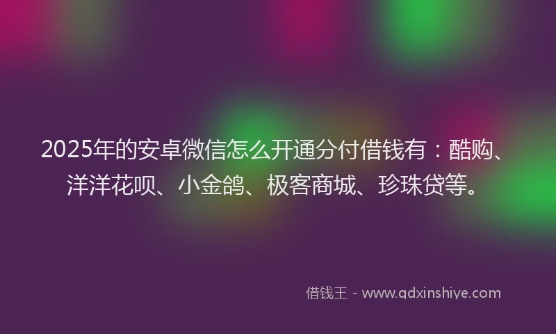 2025年的安卓微信怎么开通分付借钱有：酷购、洋洋花呗、小金鸽、极客商城、珍珠贷等。