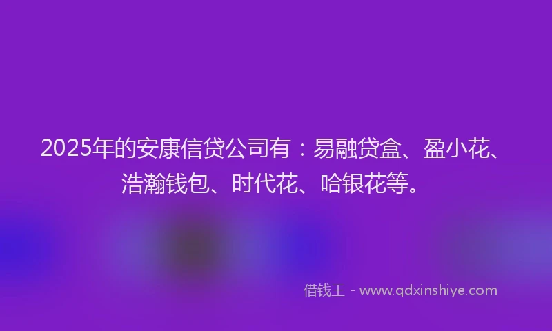 2025年的安康信贷公司有：易融贷盒、盈小花、浩瀚钱包、时代花、哈银花等。