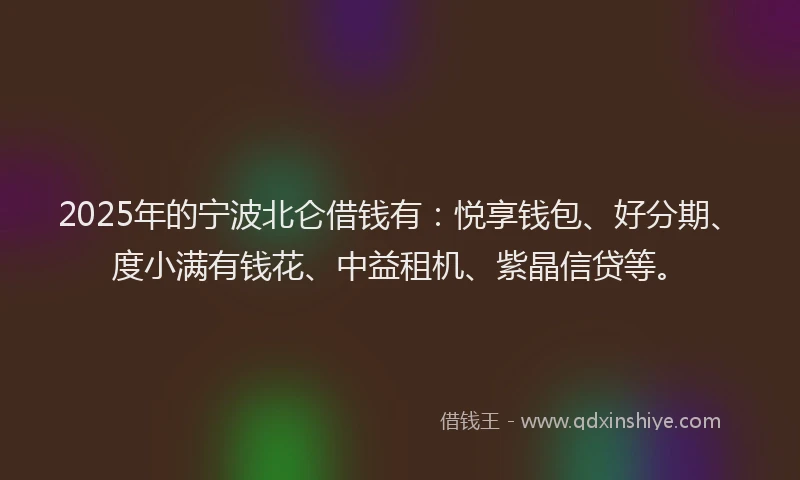 2025年的宁波北仑借钱有：悦享钱包、好分期、度小满有钱花、中益租机、紫晶信贷等。