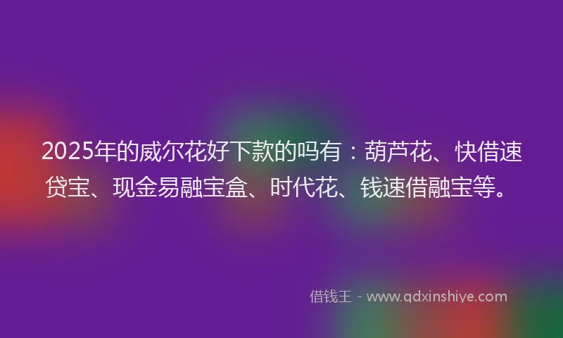 2025年的威尔花好下款的吗有：葫芦花、快借速贷宝、现金易融宝盒、时代花、钱速借融宝等。