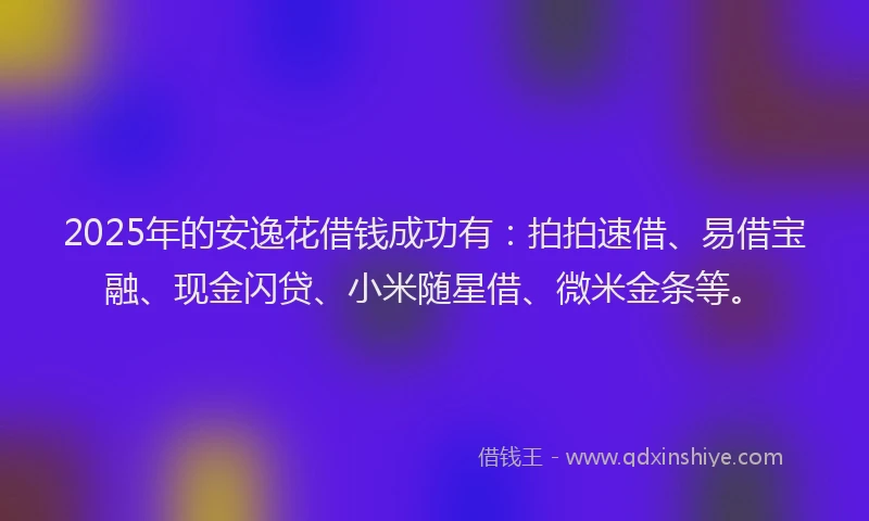 2025年的安逸花借钱成功有：拍拍速借、易借宝融、现金闪贷、小米随星借、微米金条等。