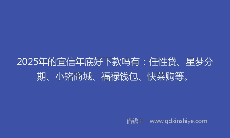 2025年的宜信年底好下款吗有：任性贷、星梦分期、小铭商城、福禄钱包、快莱购等。