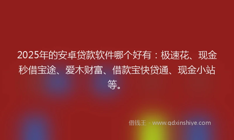 2025年的安卓贷款软件哪个好有：极速花、现金秒借宝途、爱木财富、借款宝快贷通、现金小站等。
