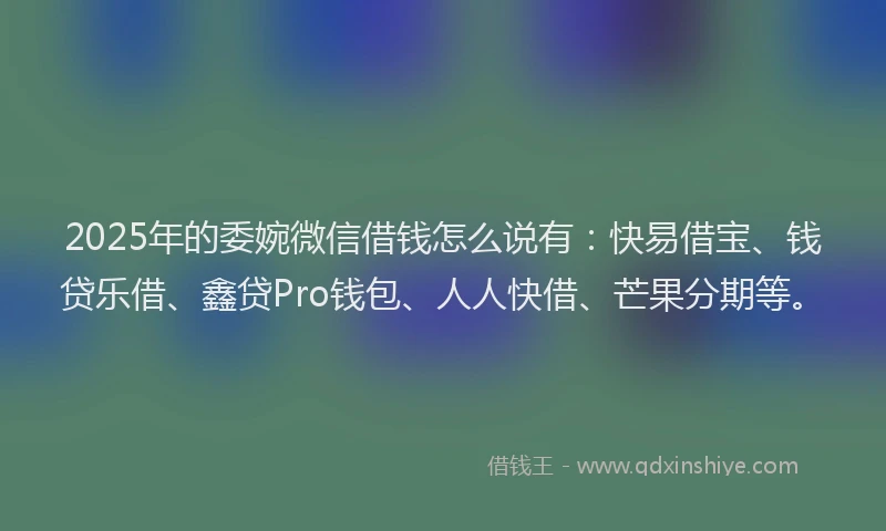 2025年的委婉微信借钱怎么说有：快易借宝、钱贷乐借、鑫贷Pro钱包、人人快借、芒果分期等。