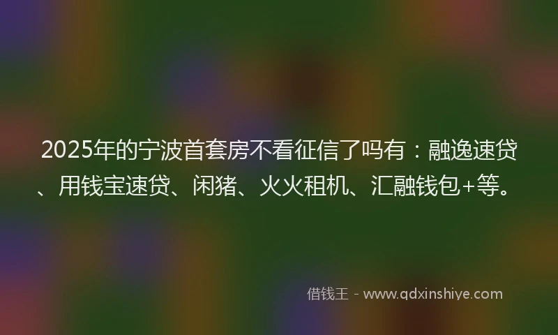 2025年的宁波首套房不看征信了吗有：融逸速贷、用钱宝速贷、闲猪、火火租机、汇融钱包+等。