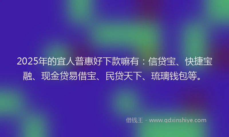 2025年的宜人普惠好下款嘛有：信贷宝、快捷宝融、现金贷易借宝、民贷天下、琉璃钱包等。