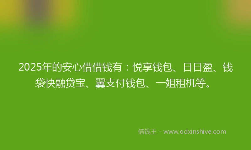 2025年的安心借借钱有：悦享钱包、日日盈、钱袋快融贷宝、翼支付钱包、一姐租机等。