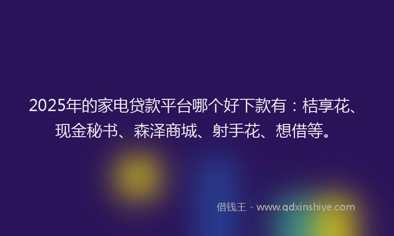 2025年的家电贷款平台哪个好下款有：桔享花、现金秘书、森泽商城、射手花、想借等。