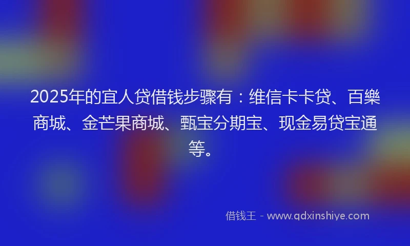 2025年的宜人贷借钱步骤有：维信卡卡贷、百樂商城、金芒果商城、甄宝分期宝、现金易贷宝通等。