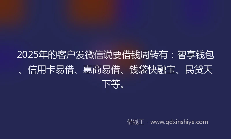 2025年的客户发微信说要借钱周转有：智享钱包、信用卡易借、惠商易借、钱袋快融宝、民贷天下等。