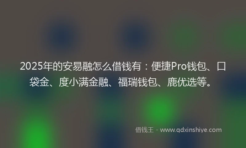 2025年的安易融怎么借钱有：便捷Pro钱包、口袋金、度小满金融、福瑞钱包、鹿优选等。