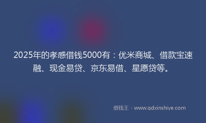 2025年的孝感借钱5000有：优米商城、借款宝速融、现金易贷、京东易借、星愿贷等。