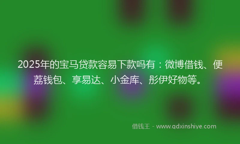 2025年的宝马贷款容易下款吗有：微博借钱、便荔钱包、享易达、小金库、彤伊好物等。