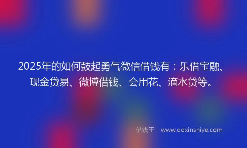 2025年的如何鼓起勇气微信借钱有：乐借宝融、现金贷易、微博借钱、会用花、滴水贷等。