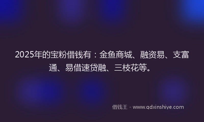 2025年的宝粉借钱有：金鱼商城、融资易、支富通、易借速贷融、三枝花等。