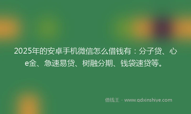 2025年的安卓手机微信怎么借钱有：分子贷、心e金、急速易贷、树融分期、钱袋速贷等。